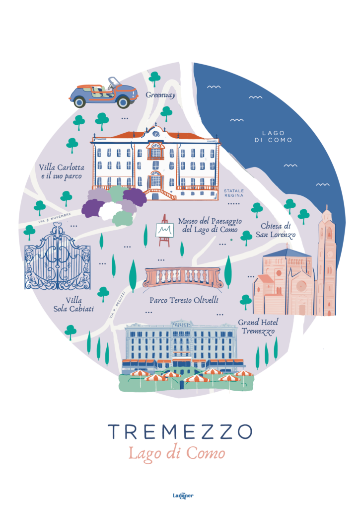 Mappa di Tremezzo grafica con monumenti